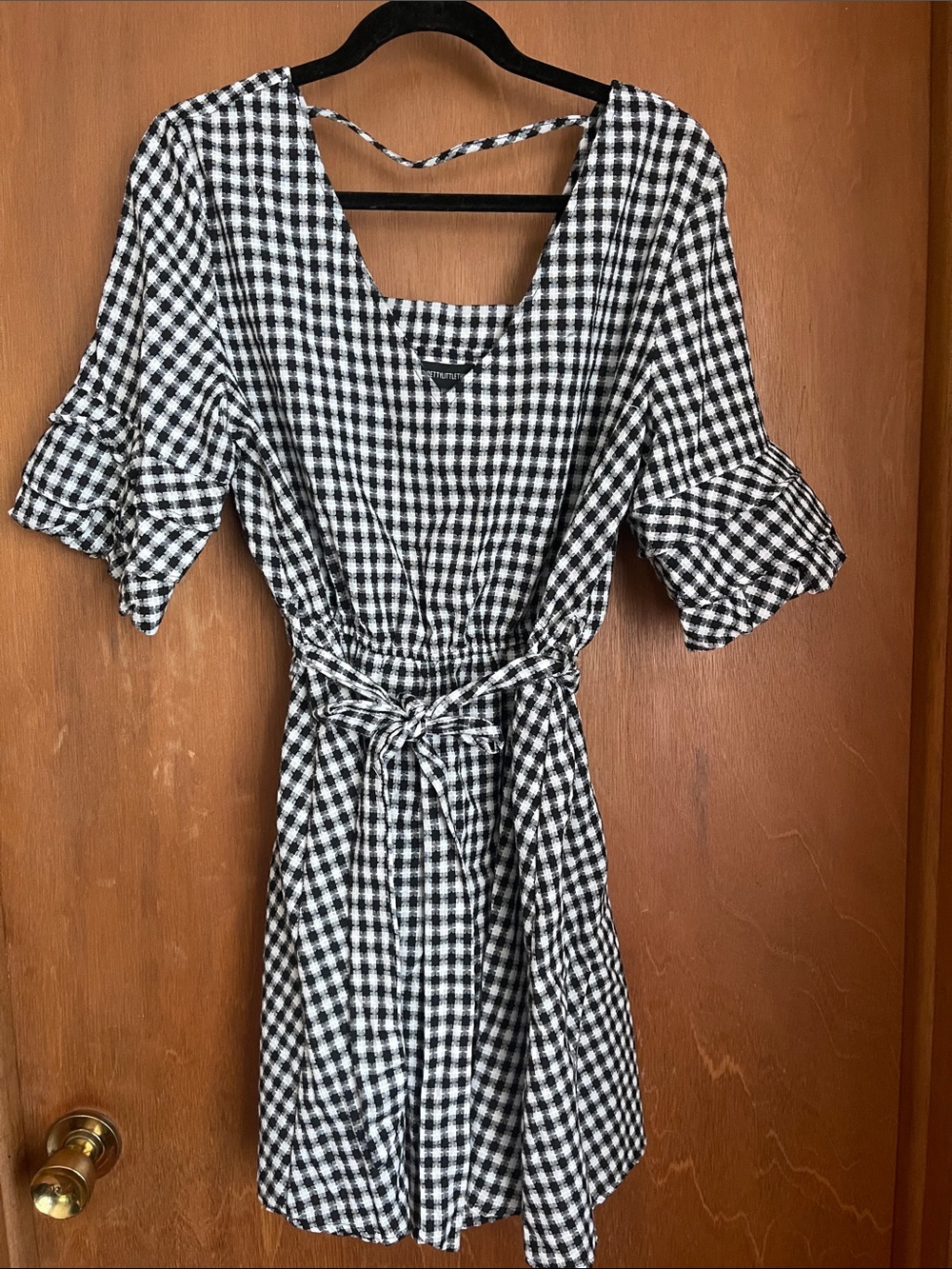 PrettyLittleThing Black and White Gingham Wrap Mini Dress